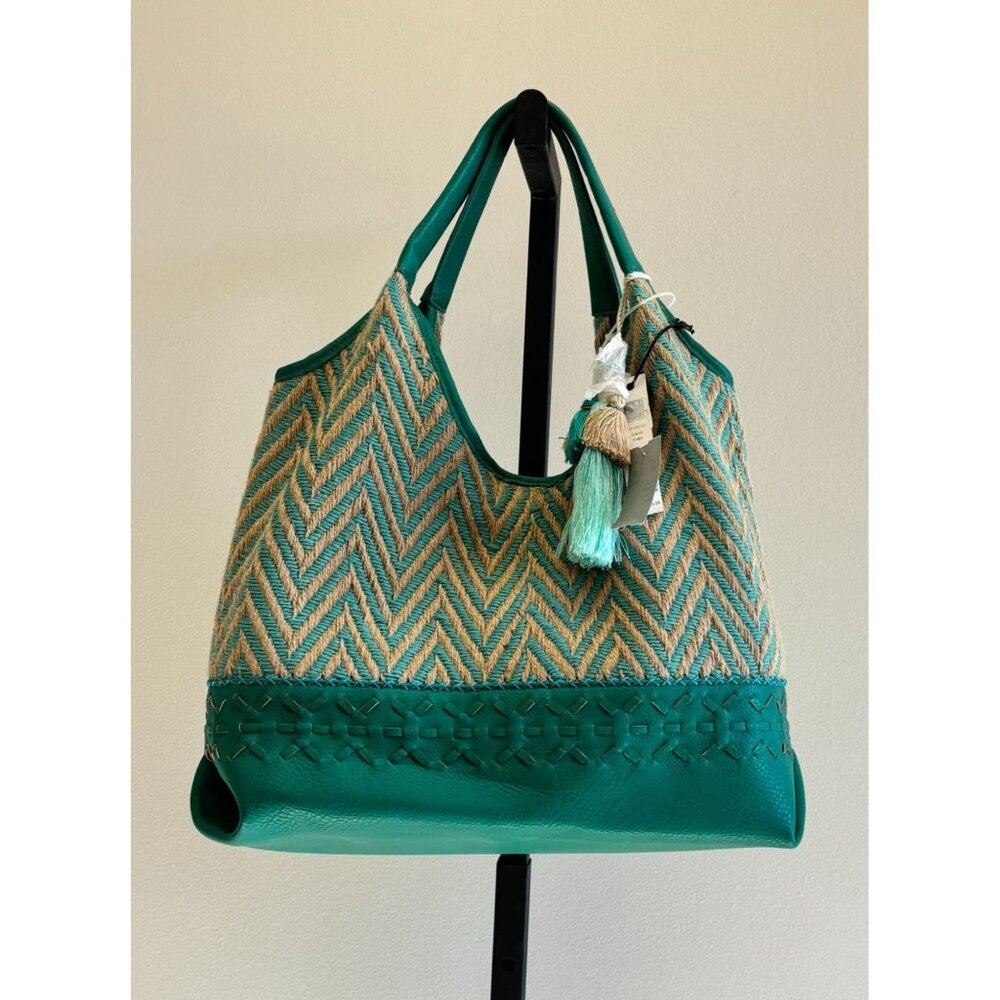 STEVEN Jandreas Aqua Faux Leather Woven Tote Shoulder Bag NWT AS IS #4347